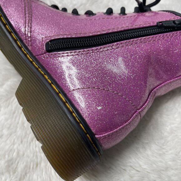 Dr. Martens Kid's #1460 Glitter Purple Patent Leather Boots Shoes Size 2 US - Picture 8 of 10